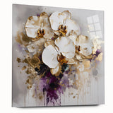 Elegant Dining Room Art Prints - White & Gold Orchid Painting