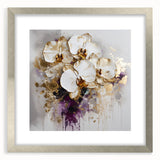 Elegant Dining Room Art Prints - White & Gold Orchid Painting