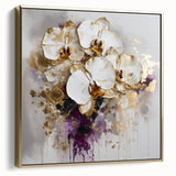 Elegant Dining Room Art Prints - White & Gold Orchid Painting