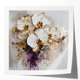 Elegant Dining Room Art Prints - White & Gold Orchid Painting