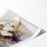 Elegant Dining Room Art Prints - White & Gold Orchid Painting