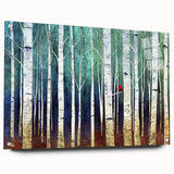 Framed Office Art - Birch Forest & Cardinal Modern Canvas