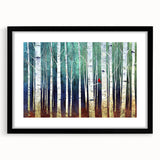 Framed Office Art - Birch Forest & Cardinal Modern Canvas