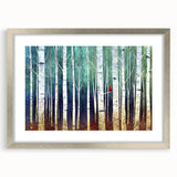 Framed Office Art - Birch Forest & Cardinal Modern Canvas