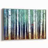 Framed Office Art - Birch Forest & Cardinal Modern Canvas