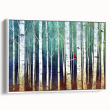 Framed Office Art - Birch Forest & Cardinal Modern Canvas