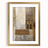 Abstract architectural wall art framed in gold with a mat, showcasing intricate geometric patterns and soft color gradients, ideal for modern home decor.