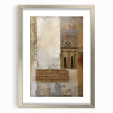 Abstract architectural wall art framed in silver, featuring geometric patterns and a subtle color palette, designed to enhance modern interior decor.