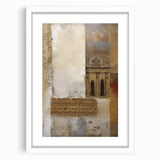 Abstract architecture wall art framed in white with a mat, showcasing geometric shapes and modern design elements, ideal for contemporary home decor.