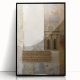 Framed abstract architecture wall art showcasing geometric shapes in black and white, presented with a sleek acrylic frame, ideal for modern decor.