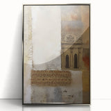 Framed abstract architecture wall art in sleek silver acrylic, showcasing geometric shapes and modern design elements, perfect for contemporary decor.