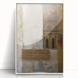 Framed abstract architecture wall art featuring geometric shapes in white and gray tones, designed to enhance modern interiors with a sleek aesthetic. This artwork adds a contemporary touch to any space, perfect for home or office decor.