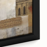 Close-up of framed abstract architecture wall art on canvas, showcasing intricate geometric patterns in vibrant colors, perfect for modern home decor.