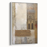 Framed abstract architecture wall art in a sleek white design, showcasing geometric shapes and soft color gradients, perfect for modern interior decor.