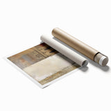 Abstract architectural wall art print showcasing vibrant geometric shapes in bold colors, rolled and neatly packaged for easy display in modern interiors.