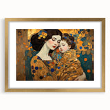 Abstract figurative wall art framed in gold with a mat, showcasing an intricate design that enhances modern decor. Perfect for adding elegance to any space.