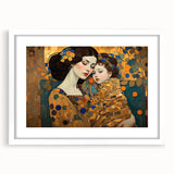 Abstract figurative wall art framed with a white mat, showcasing vibrant colors and dynamic shapes, perfect for modern home decor or art enthusiasts.