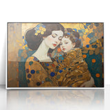 Framed abstract figurative wall art in a sleek white frame, showcasing a colorful design with vibrant shapes and textures, perfect for modern decor enhancement.