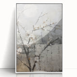 Framed wall art showcasing a vibrant abstract floral design in shades of blue, pink, and green, set against a sleek white background, perfect for home decor.