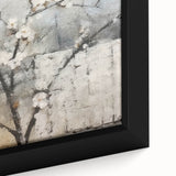 Close-up of vibrant abstract floral wall art on a framed canvas, showcasing intricate details and bold colors, perfect for modern home decor.