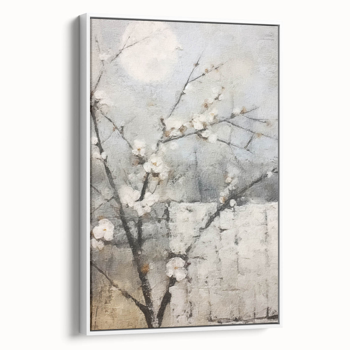 Framed abstract floral wall art in a white frame, showcasing vibrant colors and intricate designs, perfect for modern home decor and elegant interior styling.