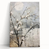 Abstract floral wall art on stretched canvas, featuring vibrant colors and intricate designs, leaning against a neutral wall. Perfect for modern home decor.