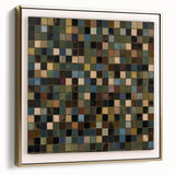 Abstract geometric framed canvas art in silver and gold tones, showcasing a modern design that adds elegance to home decor. Ideal for contemporary interiors.