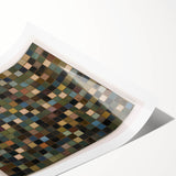 Abstract geometric rolled print featuring vibrant colors and intricate shapes, packaged securely in a sturdy cardboard tube for easy transport and display. The design offers a modern artistic touch suitable for contemporary home decor.