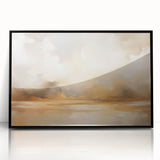 Framed abstract landscape wall art with a black acrylic frame, showcasing vibrant colors and fluid shapes, perfect for modern home decor enhancement.