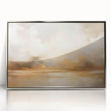 Framed abstract landscape wall art featuring vibrant colors and dynamic shapes, set in a sleek silver frame, ideal for modern home decor.