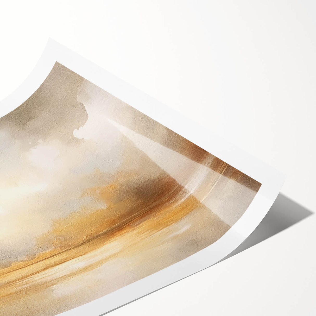 Abstract landscape wall art print showcasing vibrant hues of blue, green, and orange, featuring dynamic brush strokes and shapes, ideal for modern home decor.