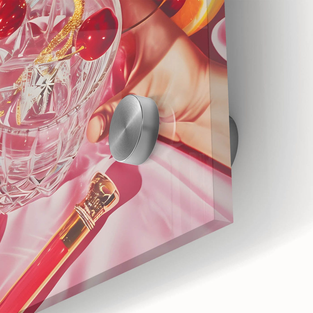 Large abstract wall art on acrylic glass featuring mid-century modernist design in vibrant colors.