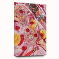 Large abstract wall art on acrylic glass depicting vibrant, multicolored swirls, ideal for dining room decor.