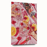 Large abstract wall art on acrylic glass depicting vibrant, colorful swirls, ideal for bedroom or dining room decor.