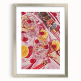 Textured abstract art print in muted earth tones, framed with a silver mat, suitable for bedroom ambiance.