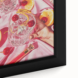Extra large black wall art featuring colorful, textured food and drink motifs on framed canvas, ideal for living room decor.