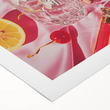 Art deco poster featuring a stylized cocktail glass in pastel shades on a rolled canvas, ideal for dining room wall art.