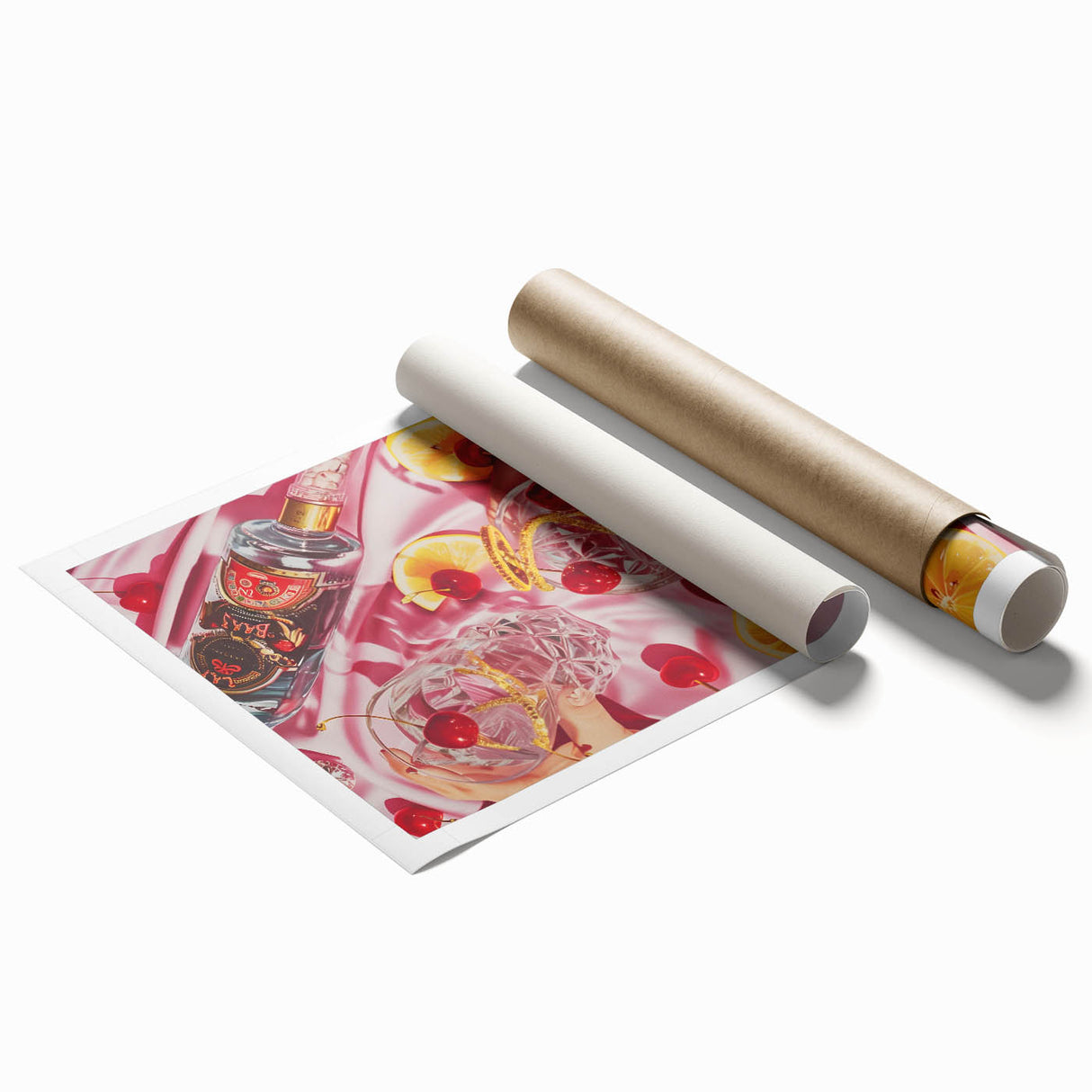Extra large rolled print featuring intricate floral designs in soft pastel shades.