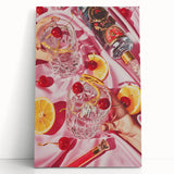 Large black and white stretched canvas of various food and drinks illustrations, ideal for kitchen wall art.