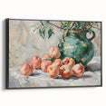 Black and white vintage poster art of various fruits on framed canvas, ideal for bedroom wall decor.