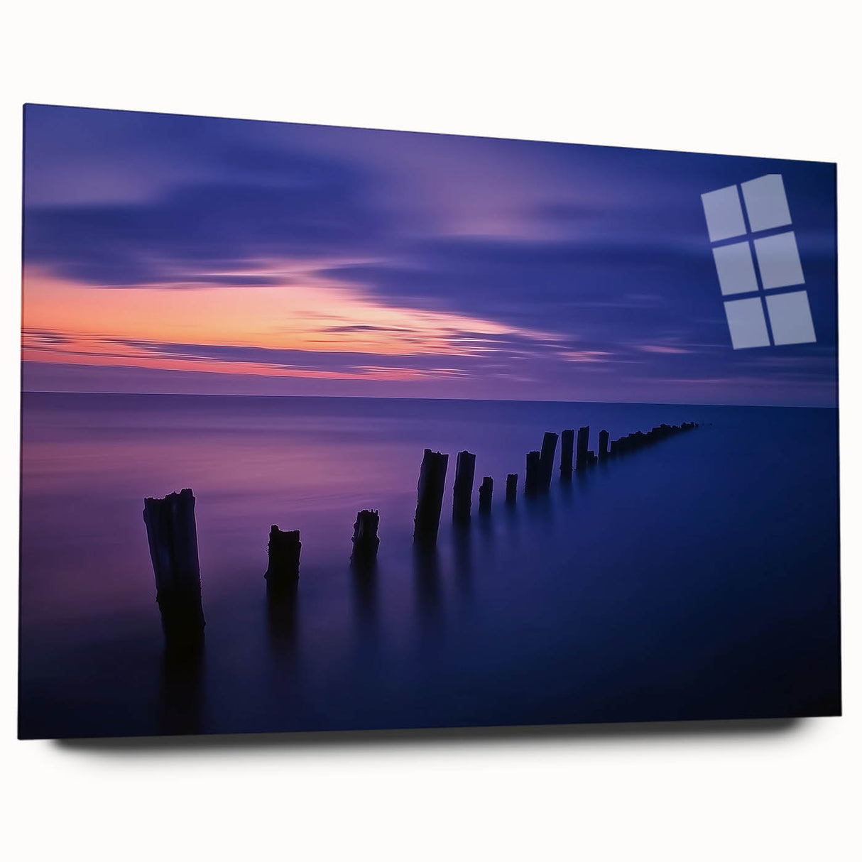 Acrylic glass art piece showcasing a stunning landscape of serene beaches, viewed from the side, highlighting vibrant colors and clear details, perfect for beach-themed decor.
