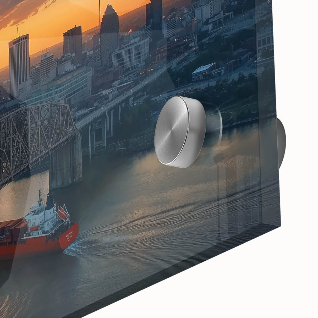 Close-up of a stunning landscape bridge design crafted from high-quality acrylic glass, showcasing vibrant colors and intricate details, perfect for modern home decor.