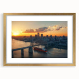 Elegant gold landscape bridge frame with a white mat, showcasing a modern design, perfect for enhancing home decor and art displays. Ideal for framing photography or artwork.