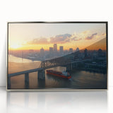 Framed acrylic artwork showcasing a stunning landscape bridge design in silver tones, ideal for modern home decor, enhancing any living space with elegance.