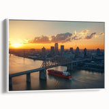 Framed canvas art showcasing a stunning landscape bridge scene in vibrant colors, displayed from a white side view, ideal for enhancing home decor and artistic spaces.