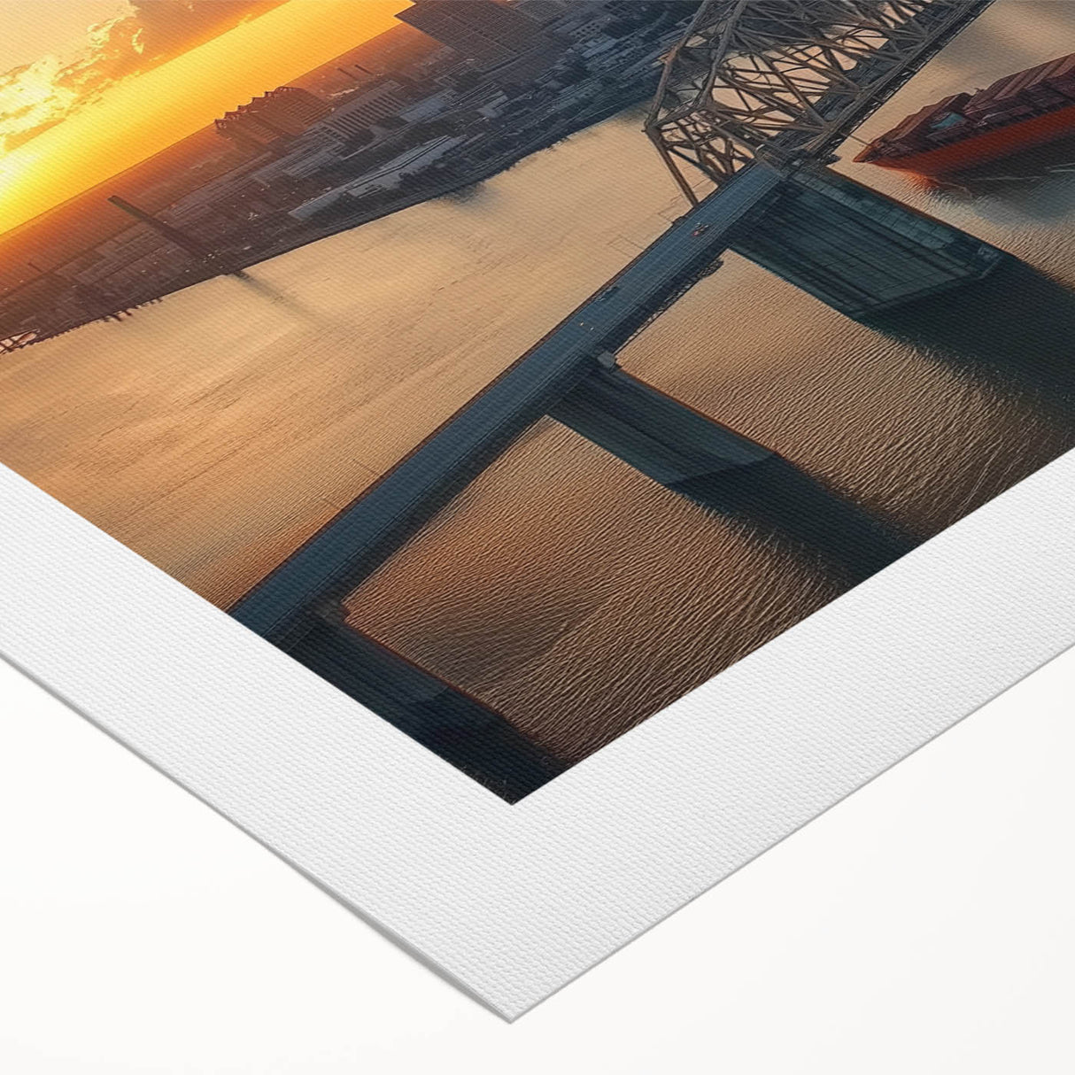 Rolled canvas showcasing a vibrant landscape bridge design, featuring rich colors and intricate details, elegantly packaged in a protective cardboard tube for easy display.