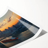 Rolled print of a stunning landscape bridge design showcasing vivid colors and intricate details, elegantly packaged in a protective cardboard tube for easy display and transport. Ideal for home decor enthusiasts and art lovers.