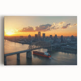 Stretched canvas artwork depicting a vibrant landscape bridge scene, showcasing lush greenery and a serene river, perfect for home decor enthusiasts and nature lovers.