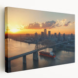 Stretched canvas artwork showcasing a vibrant landscape bridge scene in rich colors, highlighting intricate details and textures, perfect for home decor.