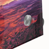 Close-up of a vibrant acrylic glass artwork depicting a stunning landscape of canyons, showcasing rich colors and intricate details. Ideal for nature lovers and home decor.